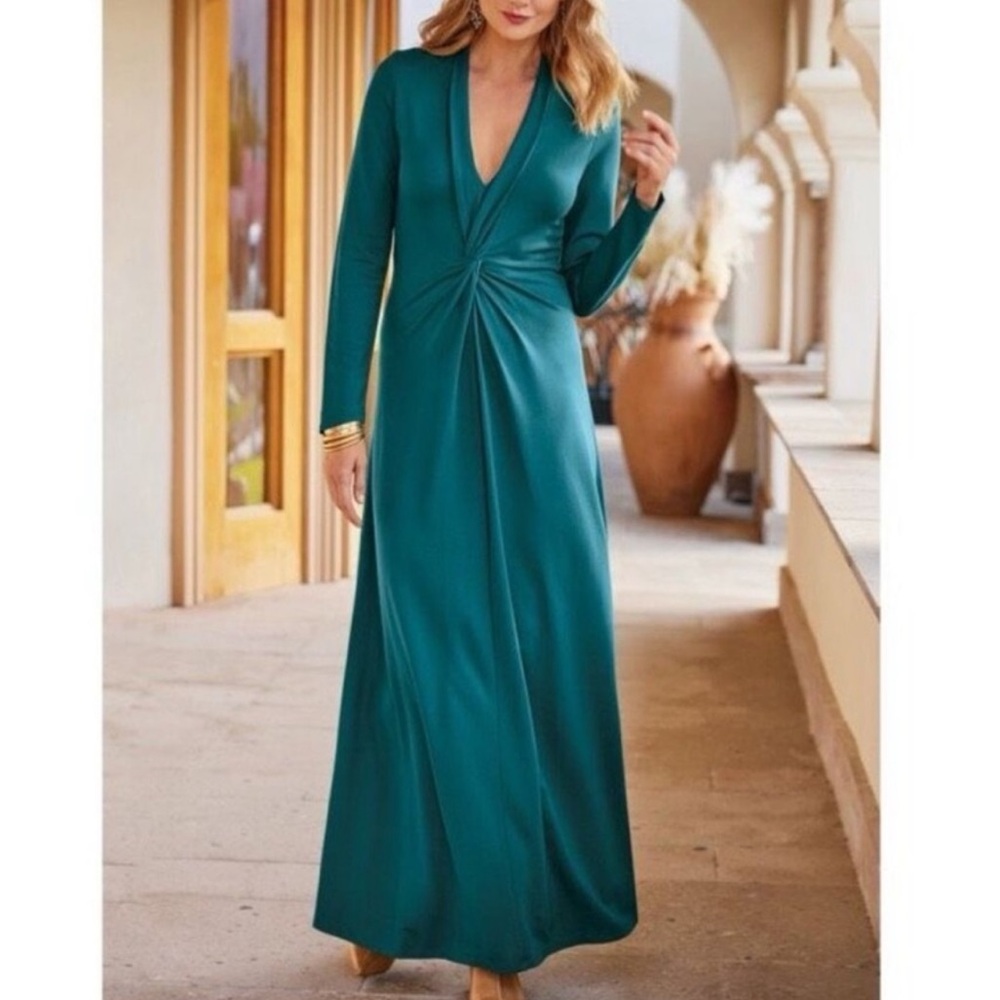 NWT Soft Surroundings Lagia Maxi Dress Atlantic Deep Teal Size Large Stretchy